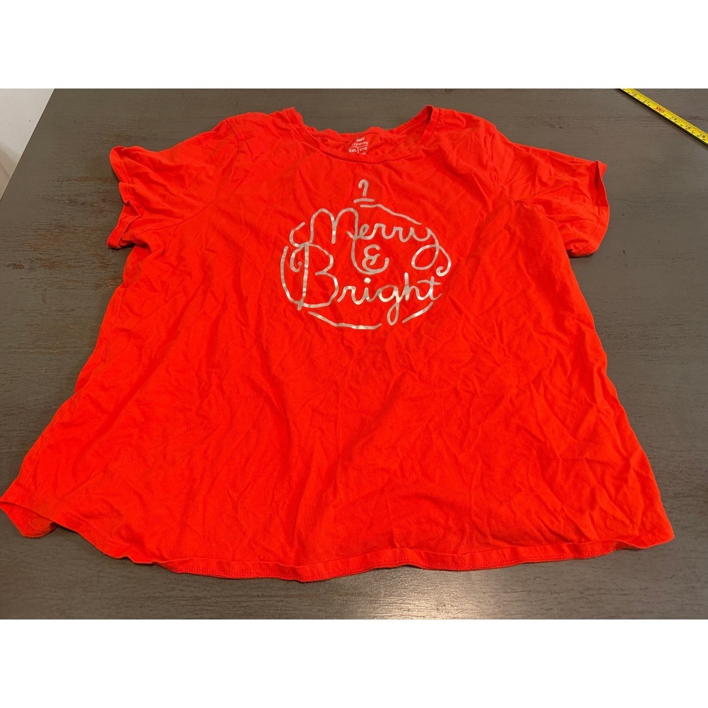 Old Navy EveryWear Red Merry & Bright Graphic Tee Shirt XXL Holiday Silver Logo